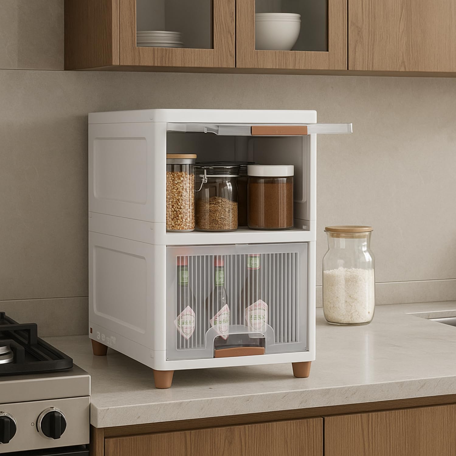 HOMIFLY 2 Tier Kitchen Cabinet Storage Rack/Multipurpose Cupboard for Storage/Modular Kitchen Storage Rack/Almirah for Bedroom/Stackable Plastic Cabinet for Home/Cloth Organizer-(Transparent)-image-44