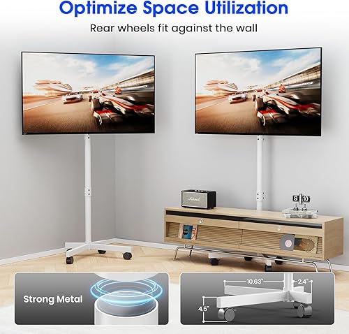 Miniatura 5 de Soporte de TV móvil para televisores de pantalla plana LCD LED OLED de 23 a 60 pulgadas de hasta 88 libras, inclinación y altura ajustable, ruedas