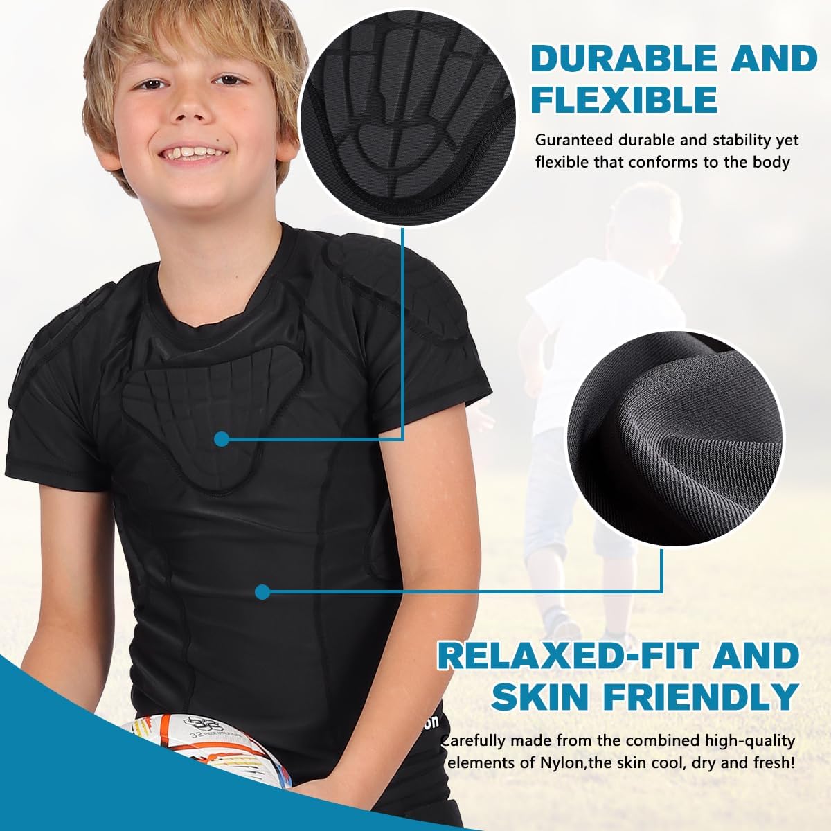 Youth Boys Football Rib Protector Padded for Football Baseball Basketball Shirt - Image 3