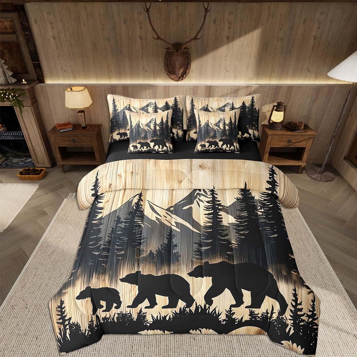 Feelyou Rustic Bear Comforter Set with Sheets 7 Piece Twin Size Cabin Country Bedding Set Wild Animal Bed in a Bag Nature Wildlife Room Decor Farmhouse Bear Soft Lightweight Microfiber