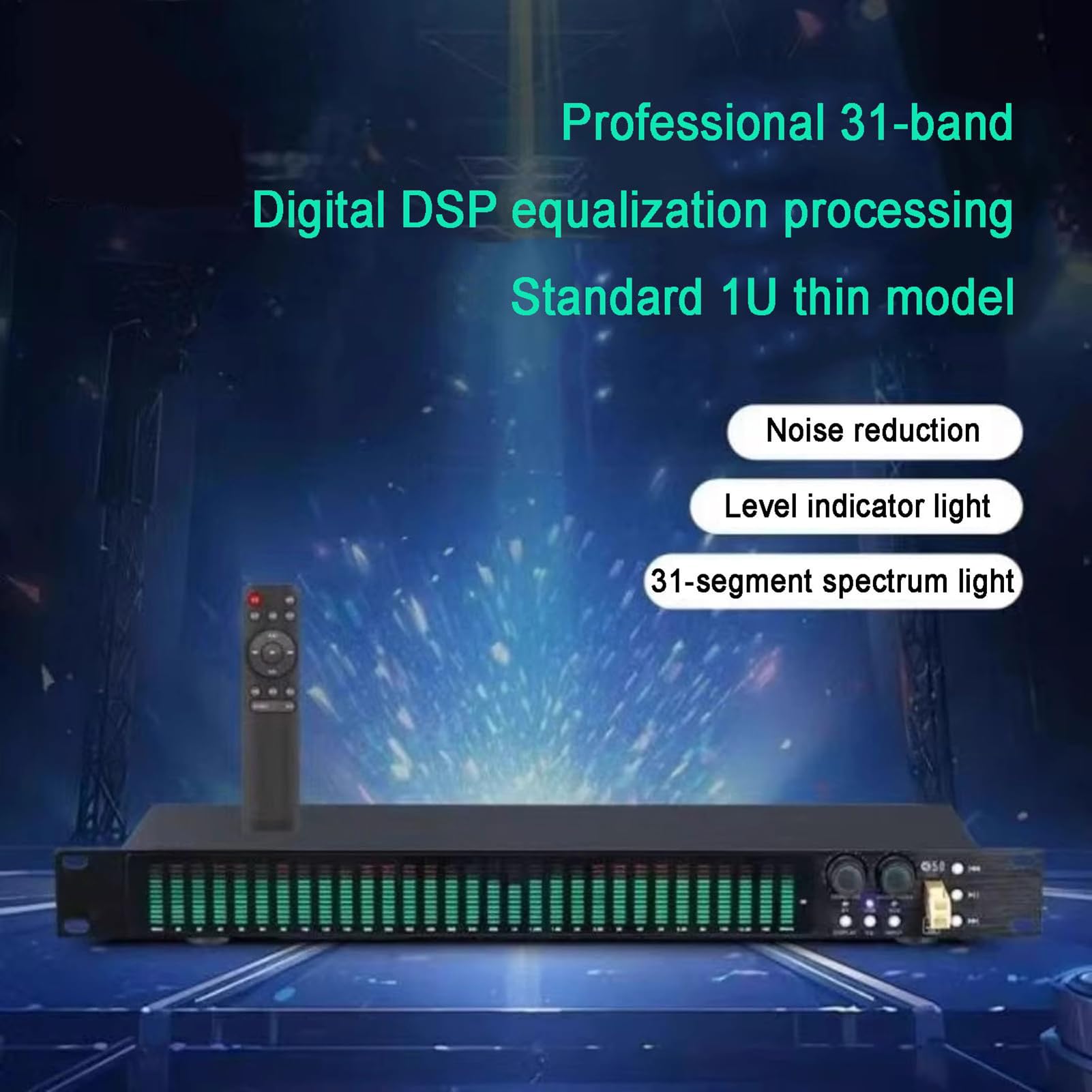 Equalizador Gráfico Estéreo De 31 Bandas, Ecualizador De Ajuste De Eq Digital De Inicio con Pantalla De Espectro Led - 21 Efectos Preestablecidos, Reducción Automática De Ruido, con Ajuste Bajo/Medio