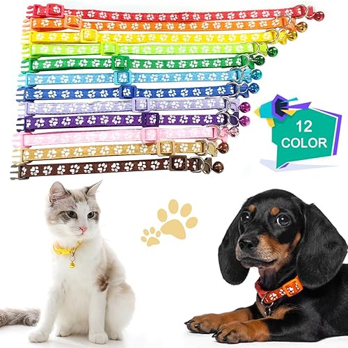 Miniatura 6 de Paquete de 12 collares para cachorros para arena, collares ajustables para cachorros con anillo de campana, collares de nailon con estampado de