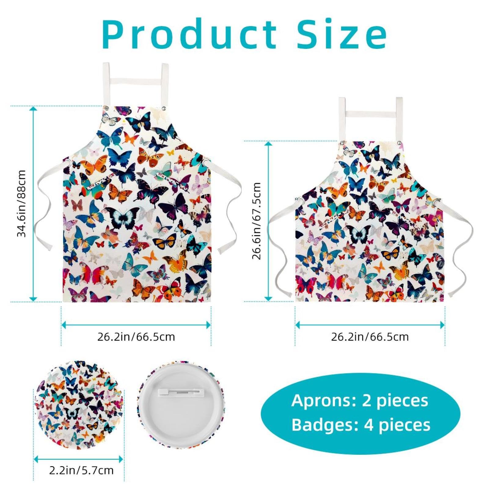 Lot de 2 tabliers de cuisine avec 2 grandes poches pour homme et femme Motif papillons, Art Multi Papillons, L:26.2x34.6in/66.5x88cm;M:26.2x26.6in/66.5x67.5cm