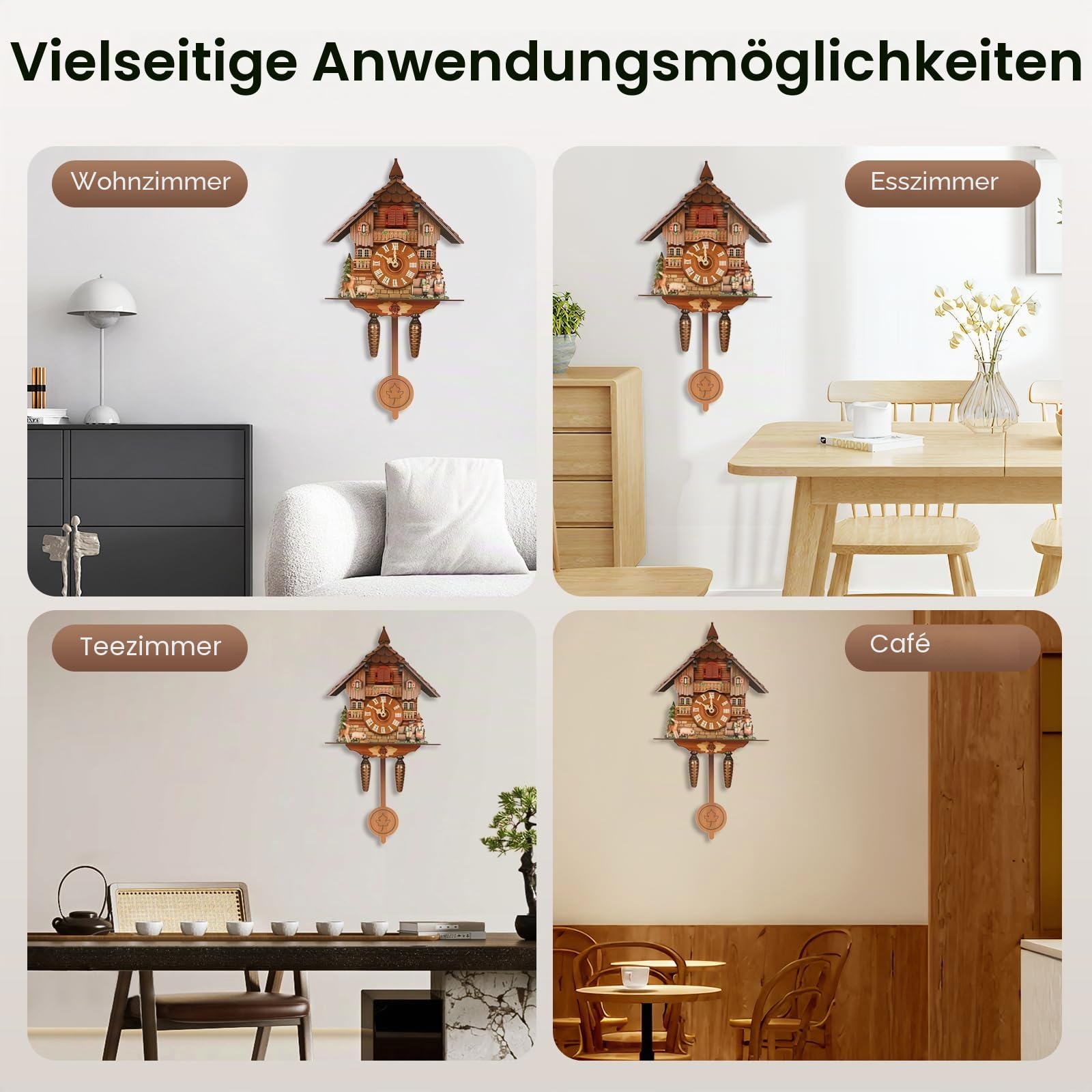 Kuckucksuhr Schwarzwald Kuckucksuhren - Mit authentischem Kuckucksruf - Ideal für Wohnzimmer, Schlafzimmer, Küche sowie Restaurant, Café & Hotel - Dekorative Uhr
