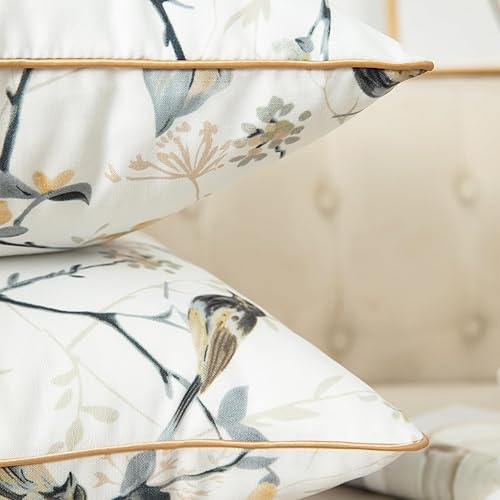 Miniatura 6 de VOGOL Juego de 2 fundas de almohada decorativas cuadradas con estampado de pájaros grises botánicos, fundas de cojín suaves al tacto, 20 x 20