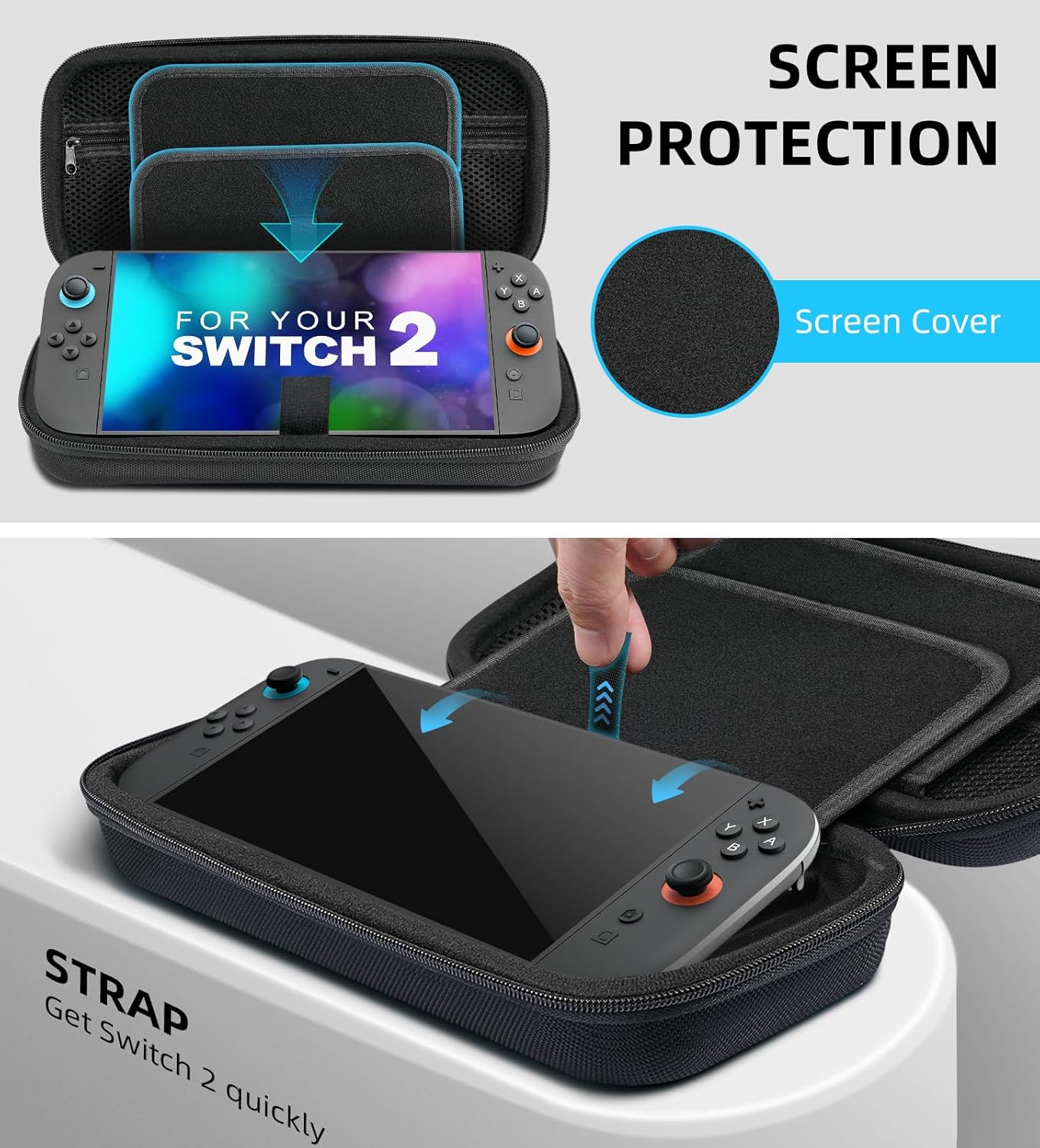 TiMOVO Portable Carrying Case for Nintendo Switch 2 2025, Large Capacity, Protective Hard Shell Travel Case Pouch for Switch 2 with 20 Game Card Slots and Pockets for Console & Accessories, Black - Image 4