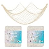 2 Pack 30 ft Fish Net Decorations, Fishing Net Decor for Pirate Hawaii Beach Mermaid Ocean Under The Sea Nautical-Themed Party