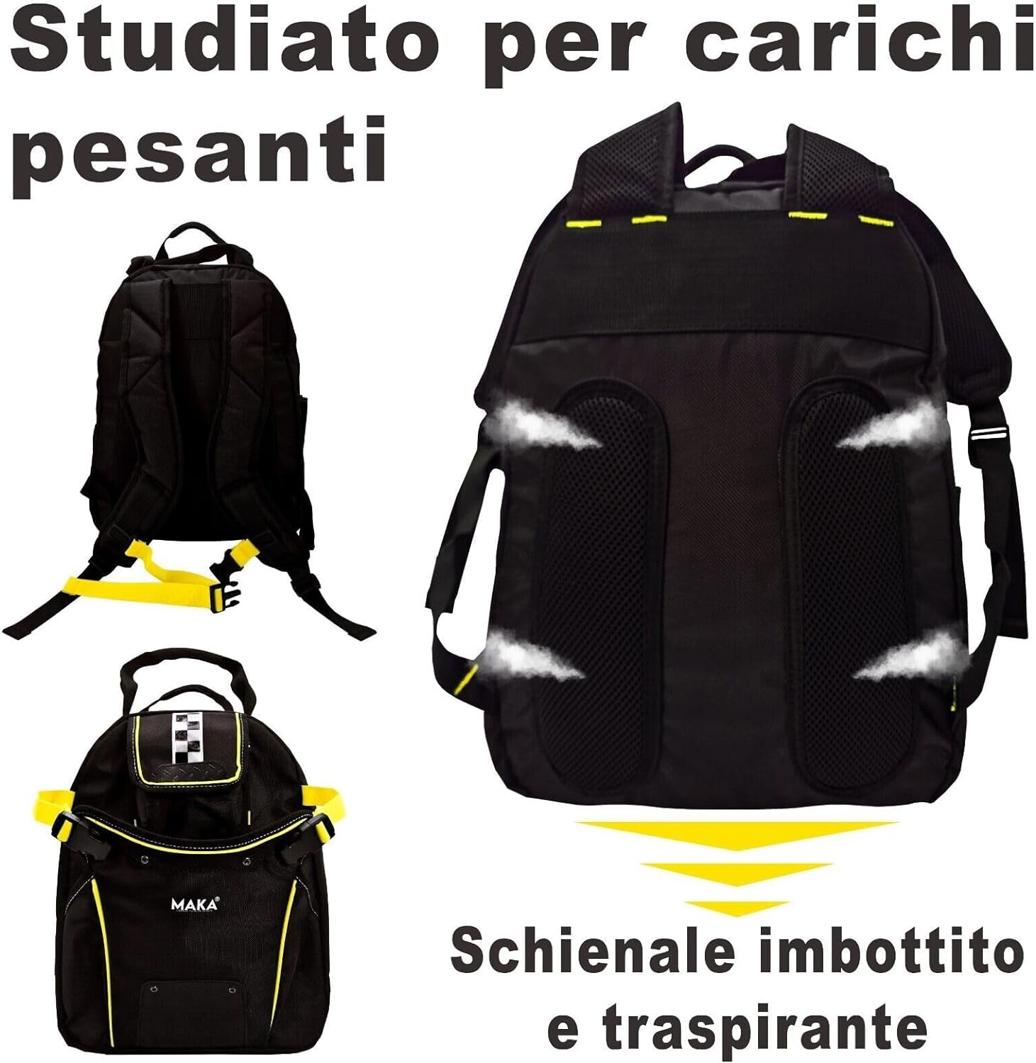 MAKA Zaino Porta Attrezzi da Lavoro, 51 Scomparti, 40L, Porta fino a 20kg, Clip Incastro, Piedi in Gomma Antiscivolo, Impermeabile agli Schizzi, Traspirante, Zaino Borsa Attrezzi Elettricista