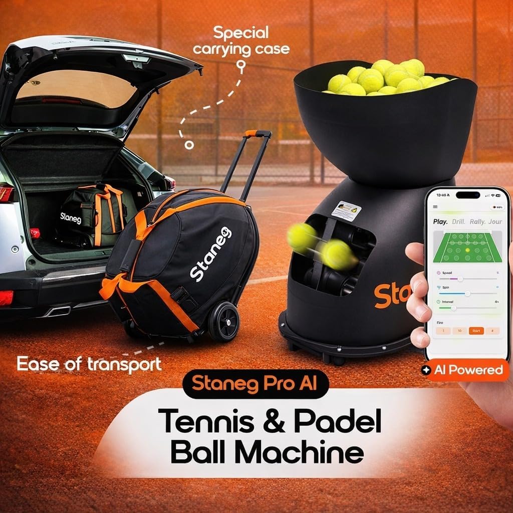Pro Tennis Ball Machine – Battery-Powered Portable Launcher with Remote Control | 9 Training Programs | Adjustable Spin & Speed | 150-Ball Capacity