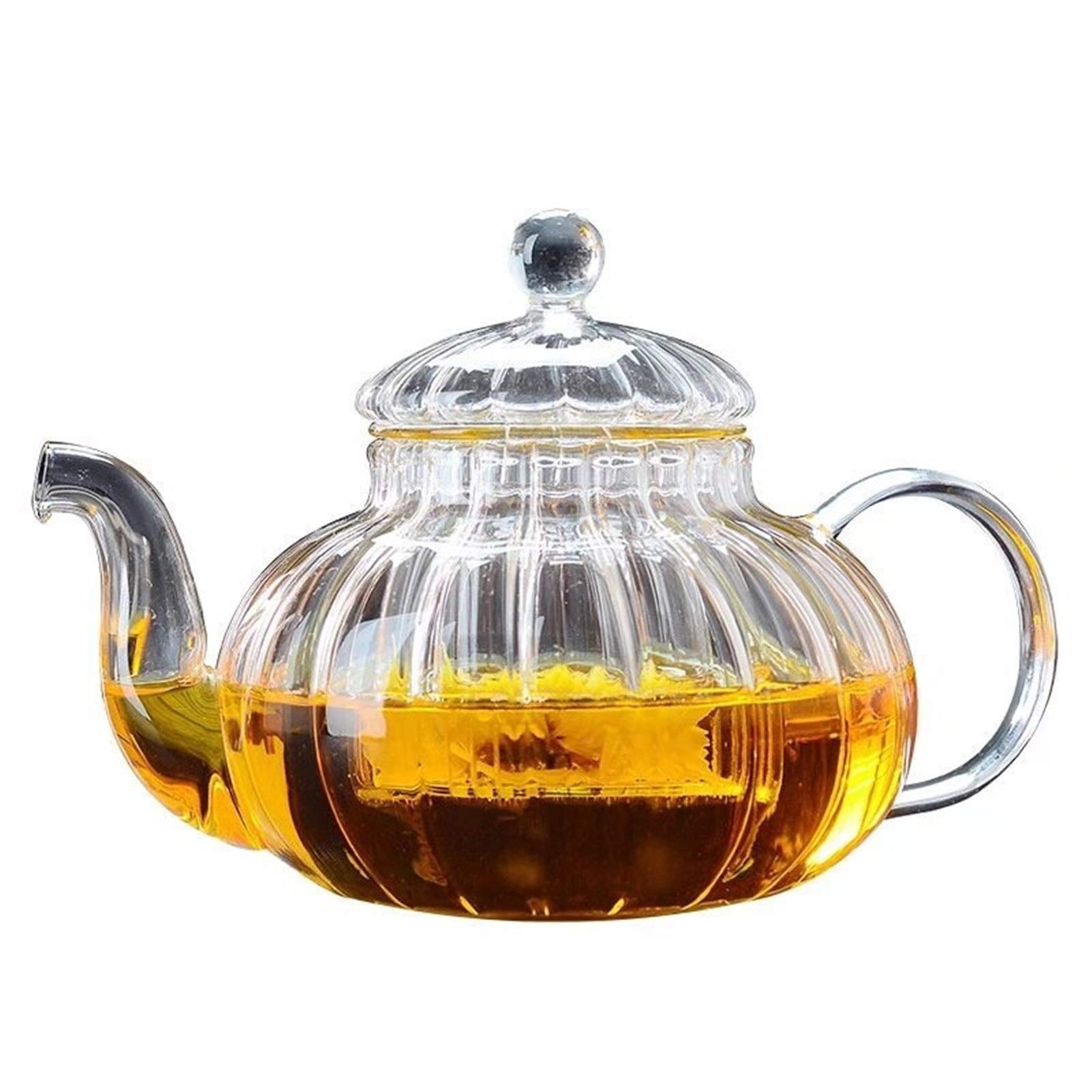 Théière En Verre Transparente 600 Ml Avec Infuseur - Forme Citrouille - Résistante à La Chaleur - STOBAZA