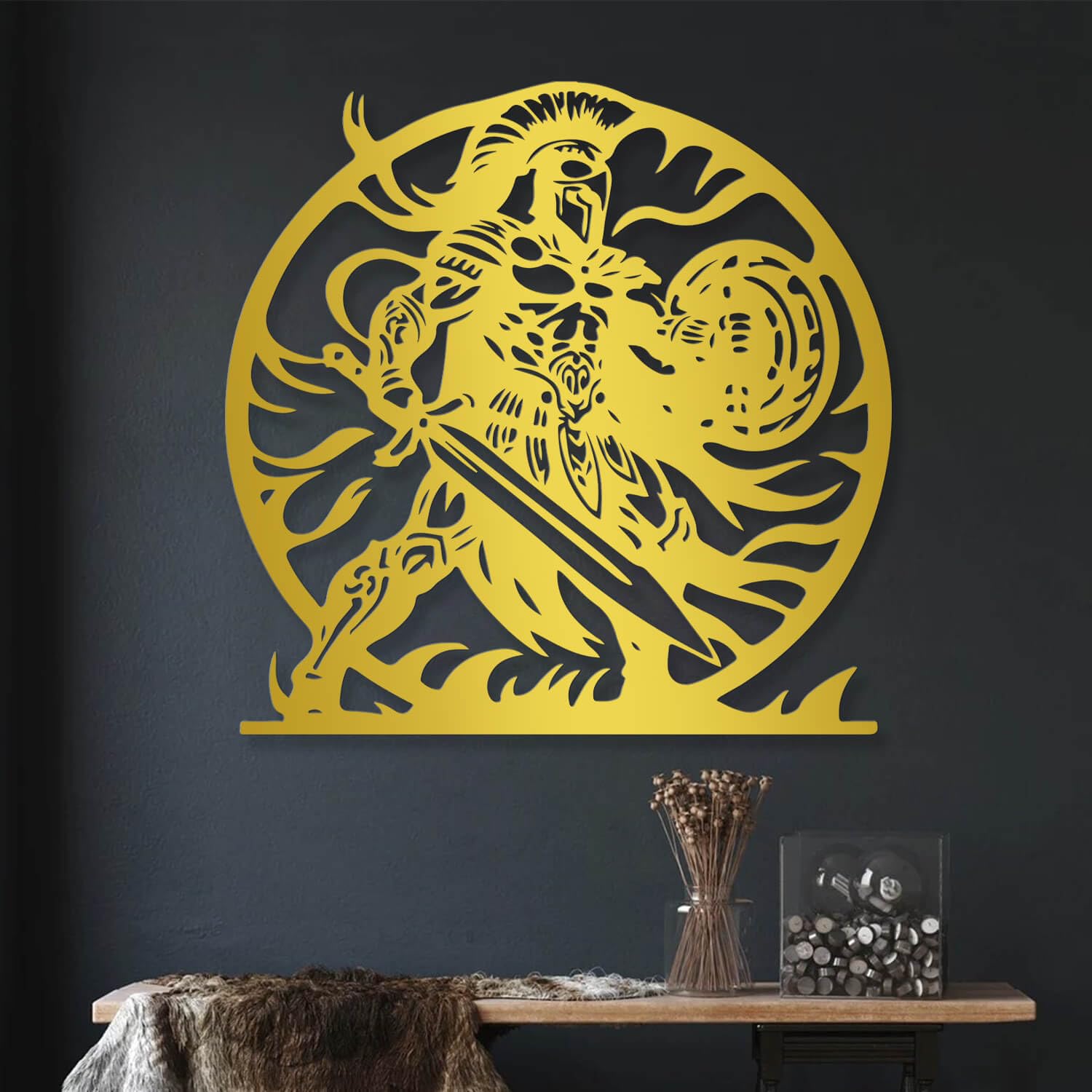 Décoration murale métal combat guerrier grec pour mur vide