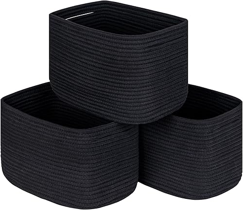Kriitools Black Woven Rope Storage Cube Baskets for Organizing, Closet Storage Baskets Bins for Shelves, Baby Nursery Towel Toy Cube Bins,