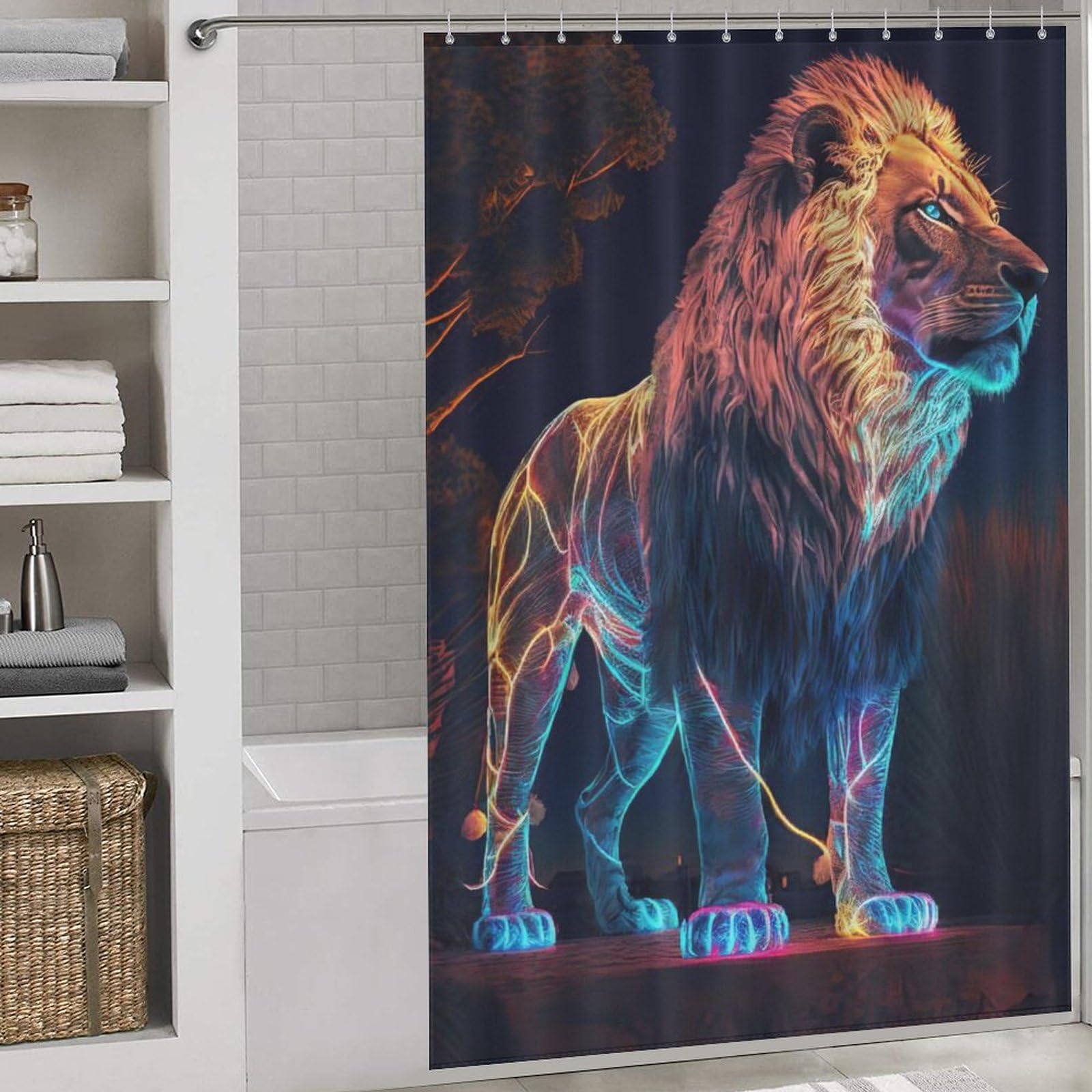 Rideau de douche lion lavable imperméable 152x183cm avec anneaux inclus