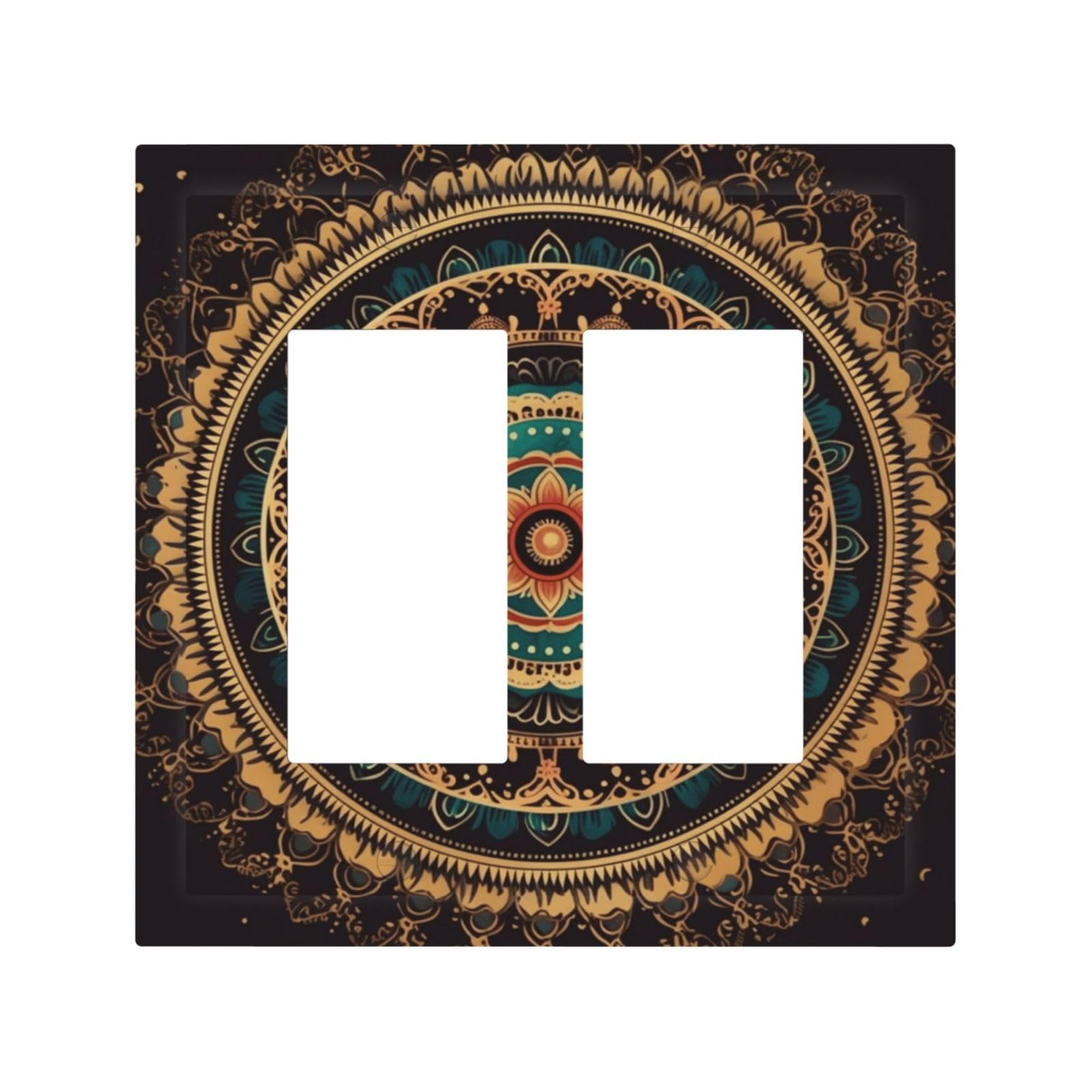 2-Gang Light Switch Cover Mandala Wall Plate for Electrical Outlets Double Decorator Wall Plates 4.9" x 5" Mid-size Receptacle Outlet Covers Blank Faceplate Cover