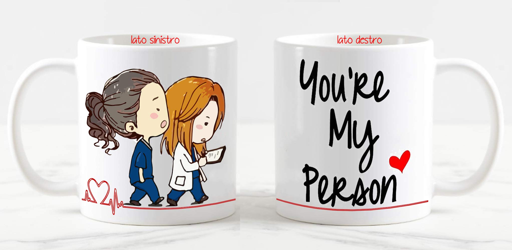 Tazza Personalizzata CSM Informatica – Grey's Anatomy 'You Are My Person' Cuore Rosso – Ceramica 11oz, Made In Italy