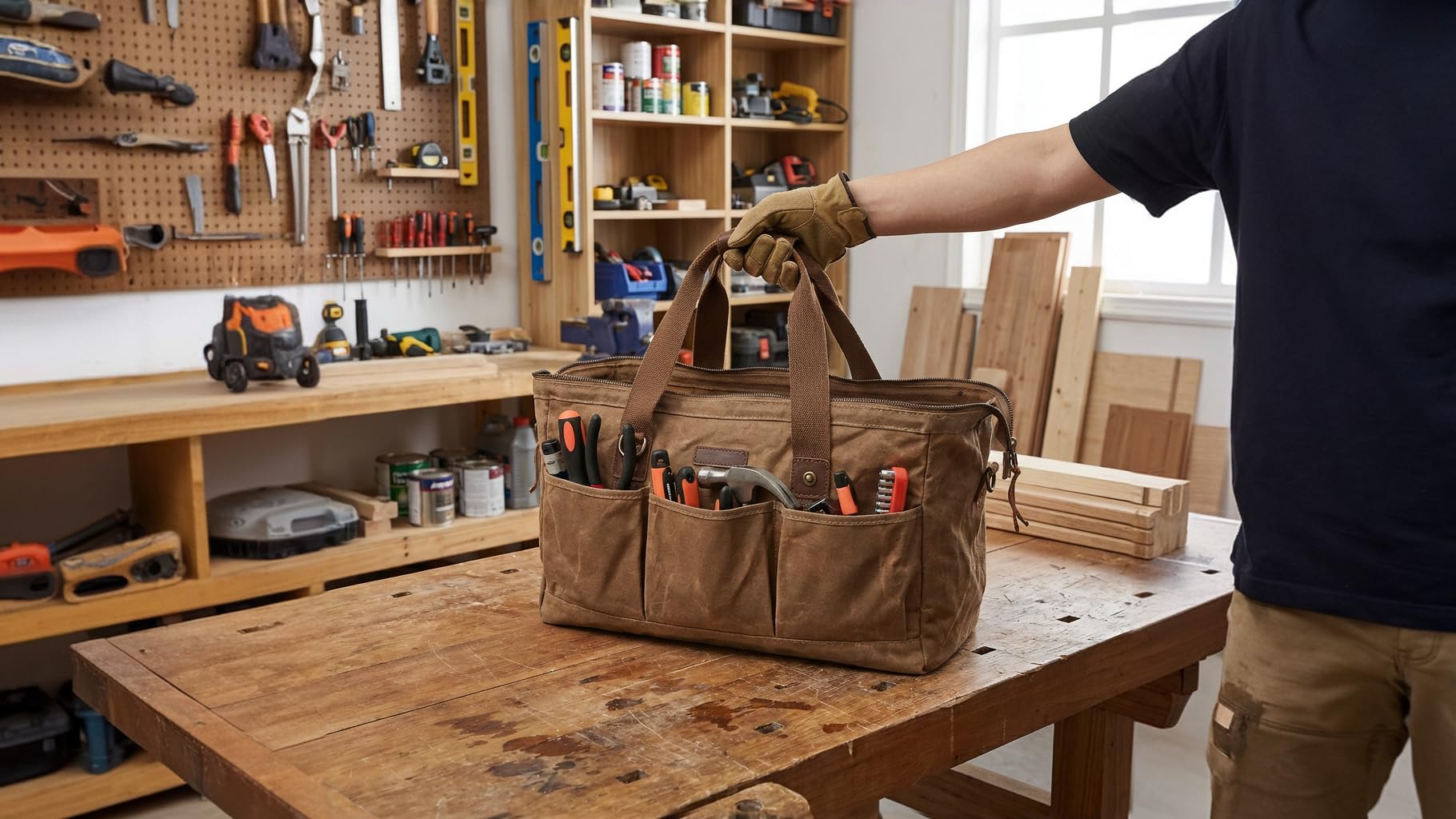 Bolsa de herramientas resistente de 18 pulgadas con 12 bolsillos, organizador de herramientas grande con cremallera, caja de herramientas vacía portátil para mecánicos, electricistas, bricolaje, mango