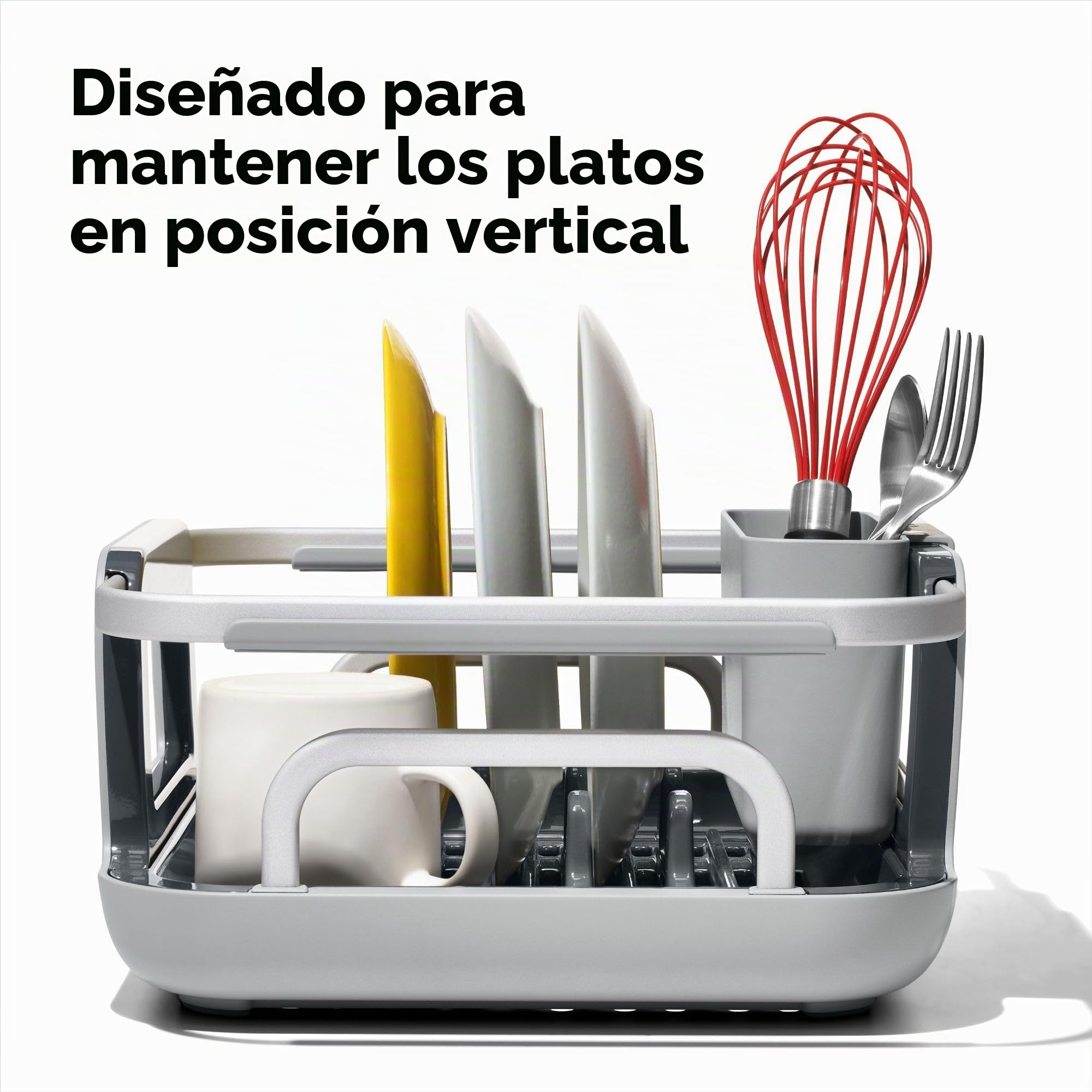 OXO Good Grips Escurreplatos de aluminio sobre fregadero | Estructura de aluminio inoxidable que drena directamente al fregadero para un secado eficaz