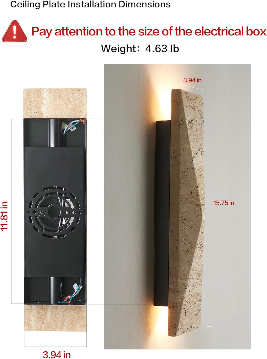 Alabaster Wall Sconce, 15.74" Natural Marble Wall Sconce Vanity Light Fixture for Living Room,Modern Wall Light, Marble Lighting for Bedroom, Staircases，Entryway