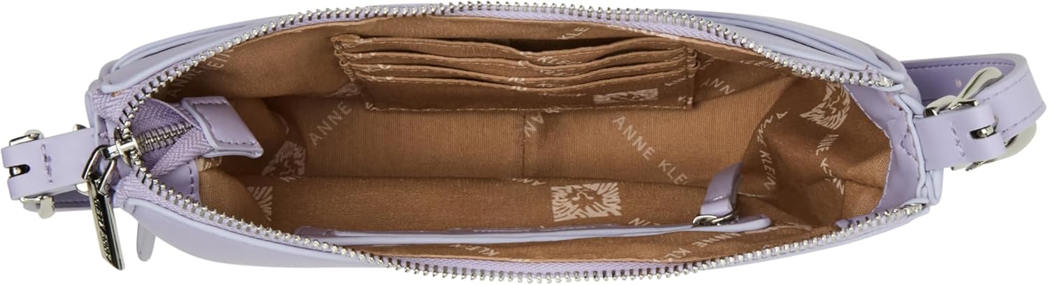 Anne Klein Womens Sculpted Buckle Half Moon Crossbody, Gentle Lavender - Image 6