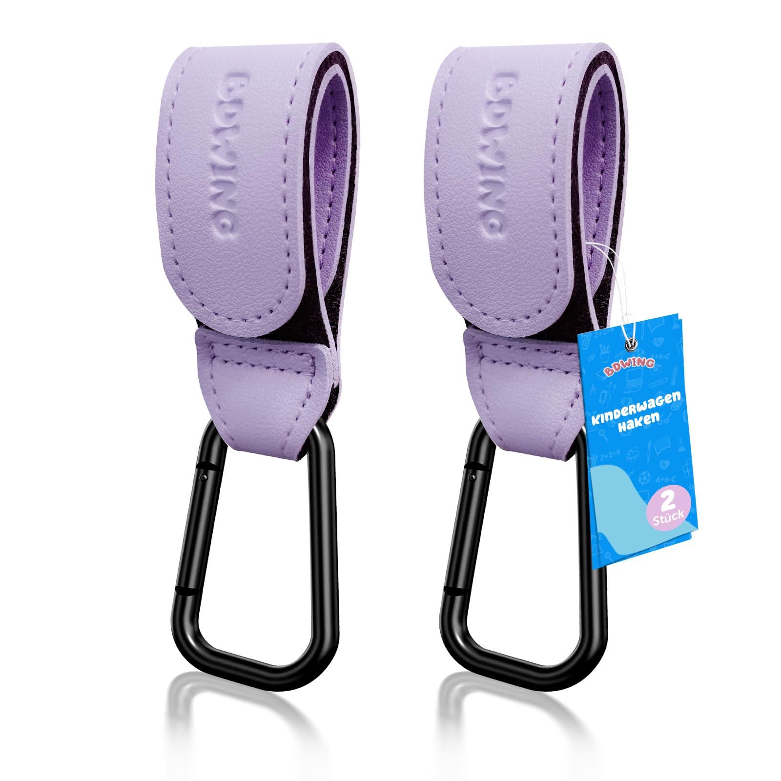 Bdwing 2 Stück Kinderwagen Haken für Taschen Wickeltaschen, Leder Universelles kinderwagenhaken für Stroller, Kinderwagen, Anhänger, Rollator, Fahrradanhänger(Violett)