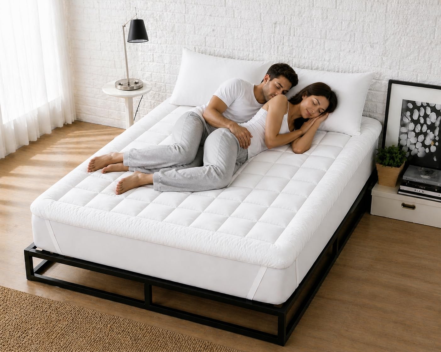 900 GSM Quilted Mattress Topper King Size (72 x 78 Inch) White | Extra Soft Pillow Top Mattress Pad with Elastic Corner Straps | Breathable Microfiber Bed Topper for Enhanced Comfort-image-42