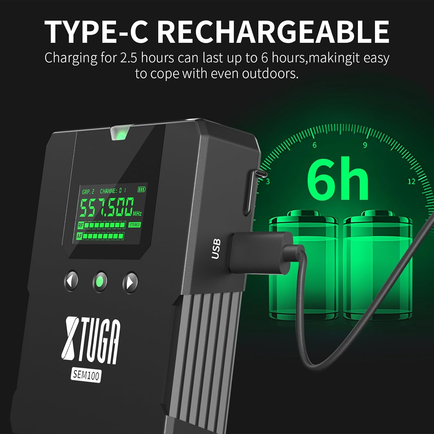XTUGA SEM100 Bodypack charging illustration