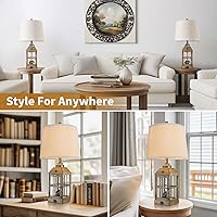 Vista 7 de Lámparas de mesa de granja de 25" para sala de estar, juego de 2 lámparas de mesa con puerto USB y luz nocturna, lámpara de mesa rústica