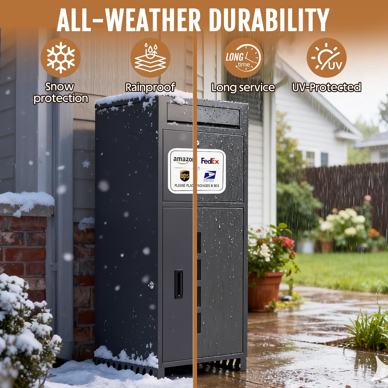 Package Delivery Box for Outside with Visual Windows, 40.6" Large Parcel Drop Box with Raised Metal Feet (Keep Packages Dry), Anti-Theft Waterproof Grey Outdoor Lock Box for Porch, Yard, Home