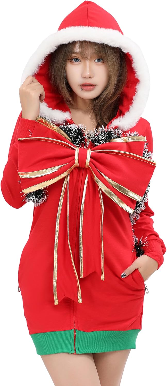 haikyuu Women Christmas Costume Santa Cosplay Long Sleeve Hoodie Dress Pullover With Pocket