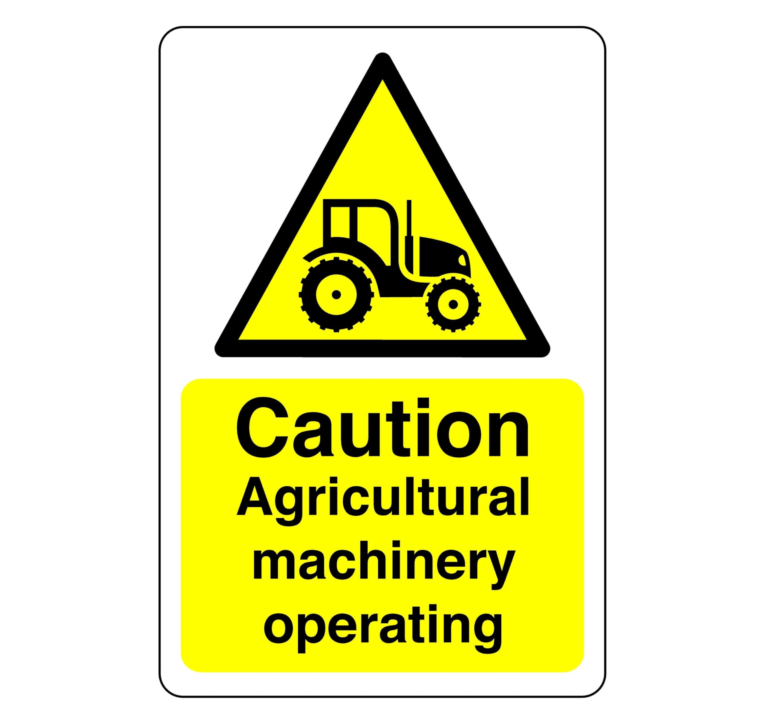 Safety First Display Ltd Yellow/Black Caution Agricultural Machinery Turning - 3Mm Aluminum Dibond For Indoor/Outdoor Usage (400Mm X 300Mm) 14M Viewing Distance.