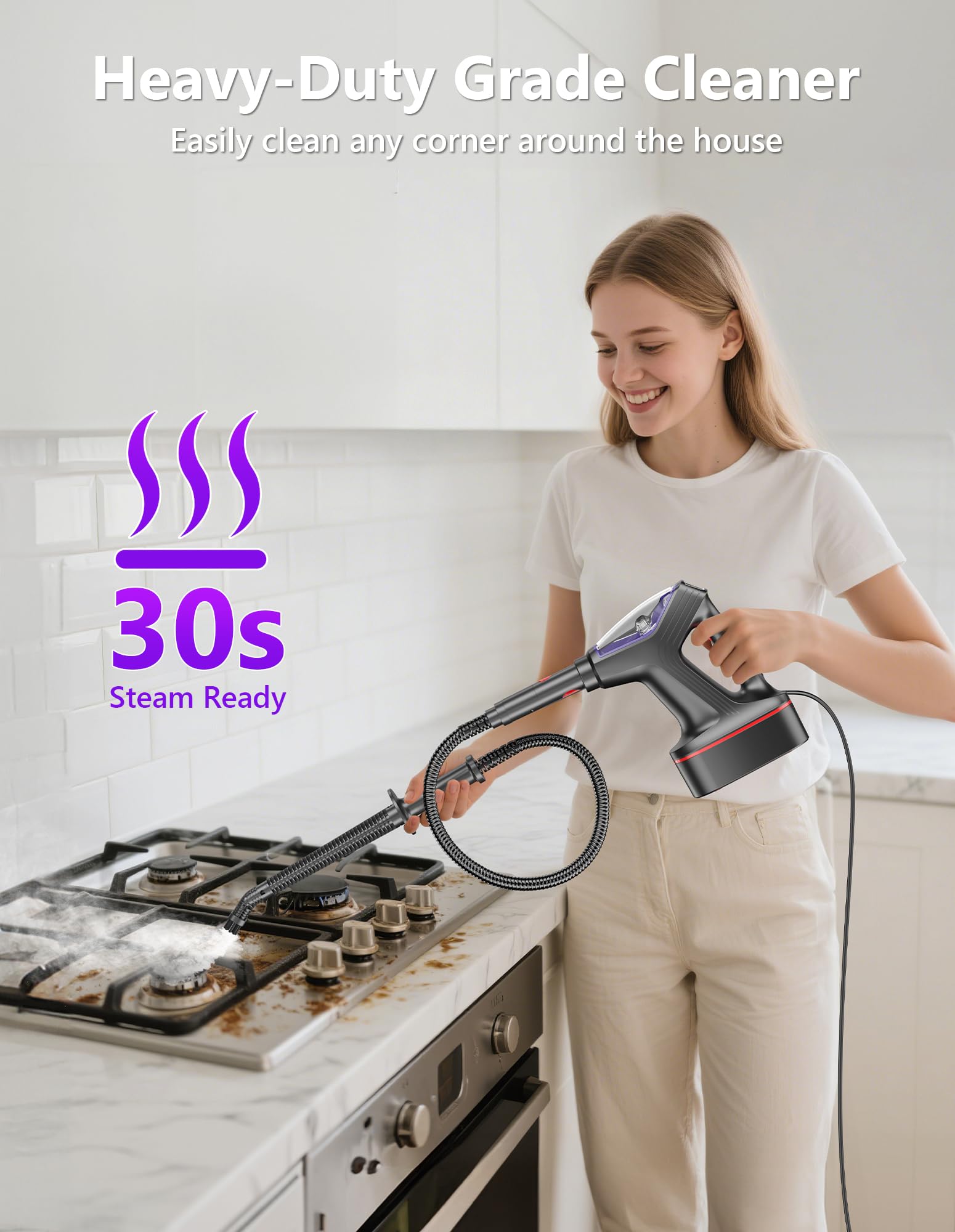 Mopa de vapor para limpieza de suelos, limpiador de vapor 29 en 1 resistente para el hogar con vaporizador de mano desmontable, para madera dura, azulejos, paredes, lechada, ventanas, muebles y