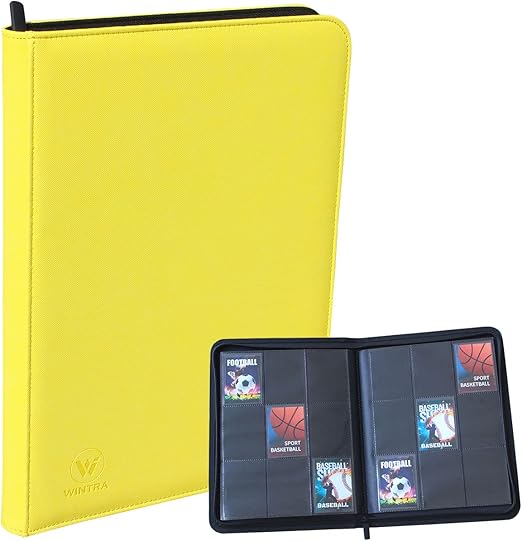Premium Zip Card Binder, 9 Pocket Trading Card Collectors Album, Side Loading 360 Pockets Binder for Trading Cards and Sports Cards (Yellow)