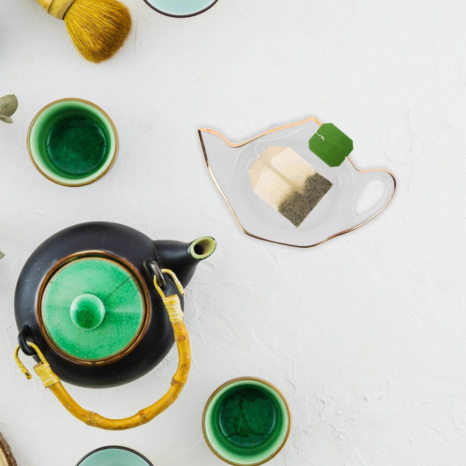 8 Posavasos de cerámica con Forma de Tetera y Soporte para cucharas para bolsitas de té, Ideales para Fiestas y Uso doméstico. Accesorio de Cocina Multifuncional.