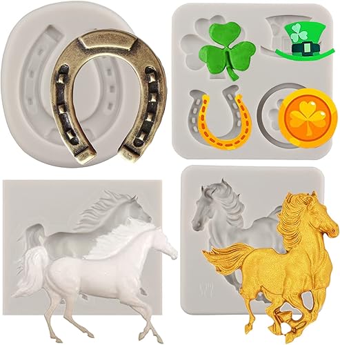 Sijiangmold Moldes de silicona con temática de caballos molde de trébol de zapatos de caballo moldes de silicona para decoración de pasteles
