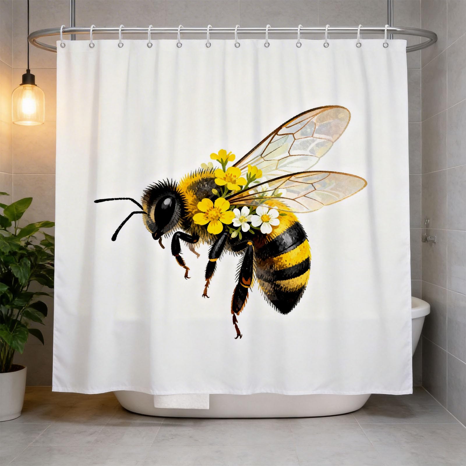 Hongduo 3D Watercolor Bee Shower Curtain for Stalls Bathtubs Animal Bathroom Decor Shower Curtain Set Polyester Fabric Waterproof 120x180cm/48X71 Inch with Hooks