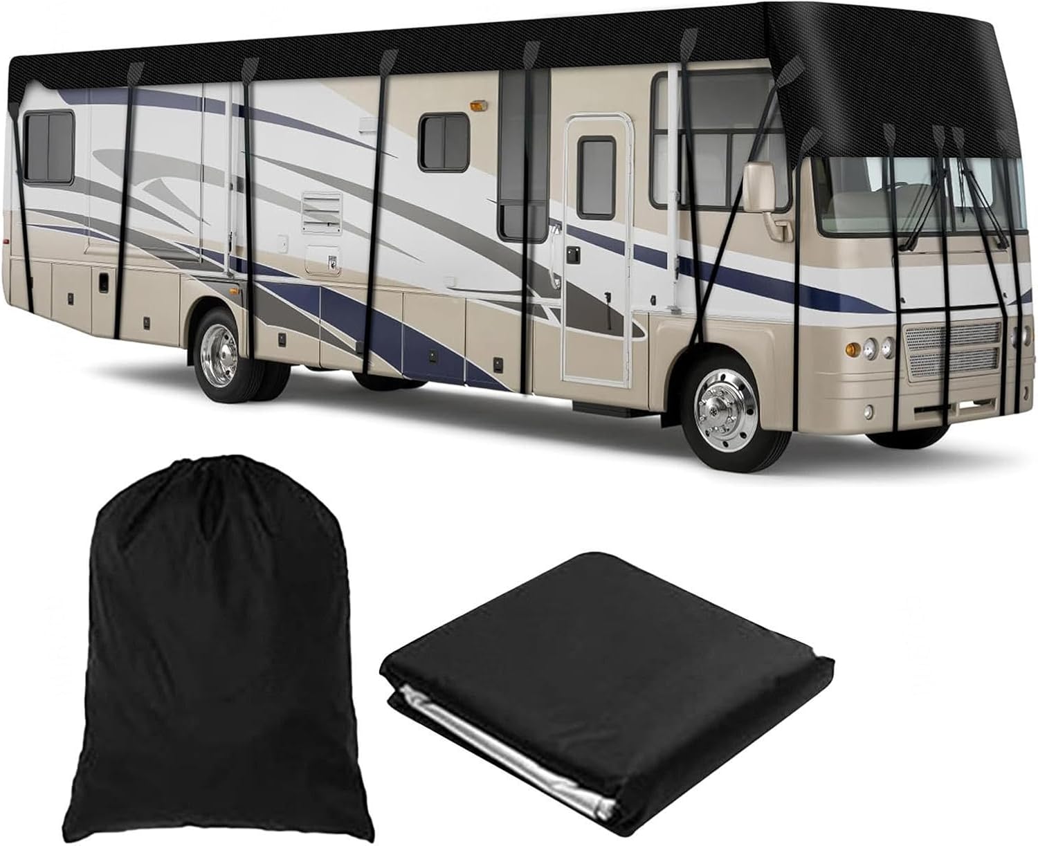 Camper Cover Waterproof 210D Oxford Cloth Class C Rv Cover Wind, Rain and Snow Proof Popup Camper Covers Truck Camper Cover,Black-16.4 * 9.8ft