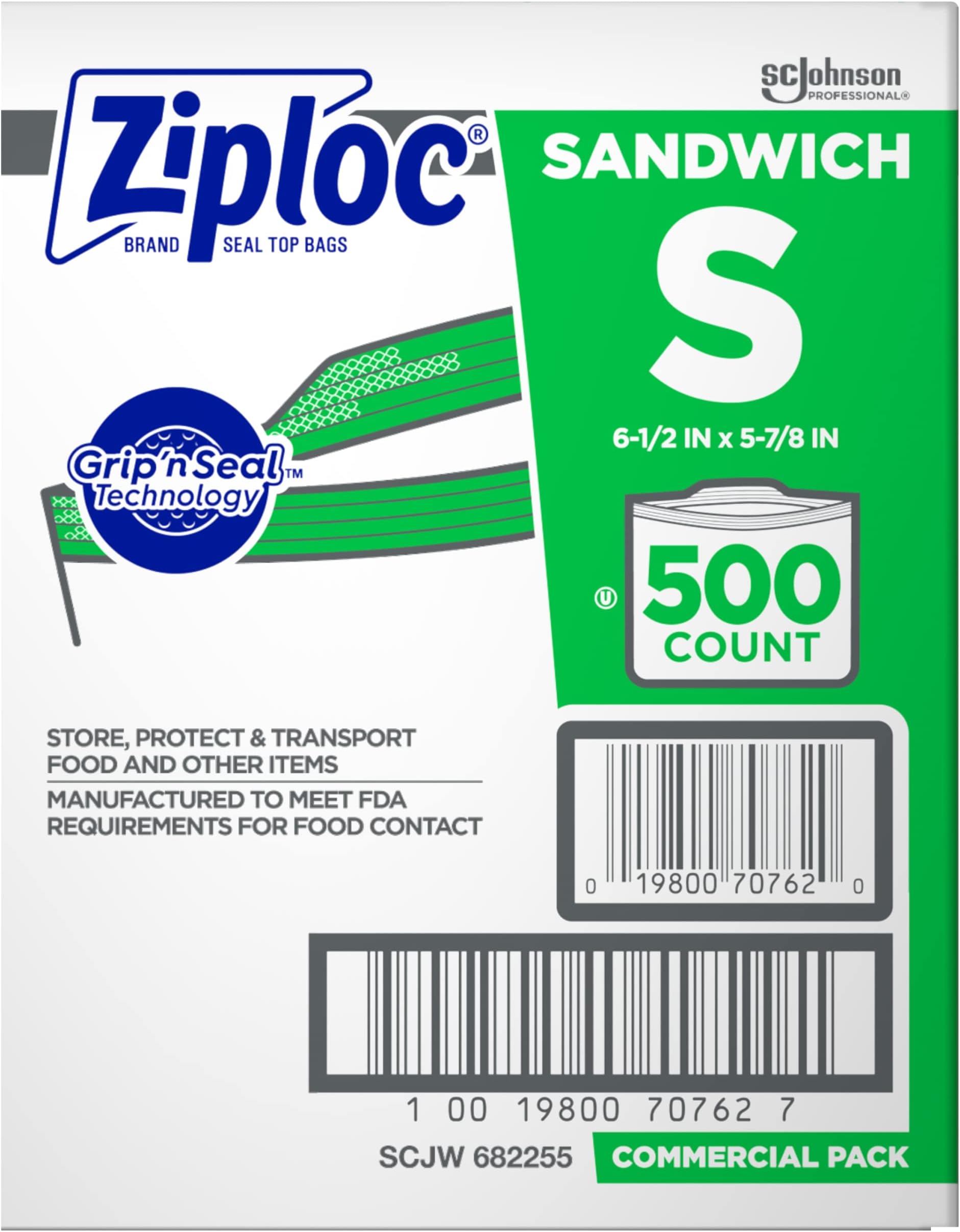 SC Johnson Professional ZIPLOC Sandwich Bags, Easy Open Tabs, 500 Count