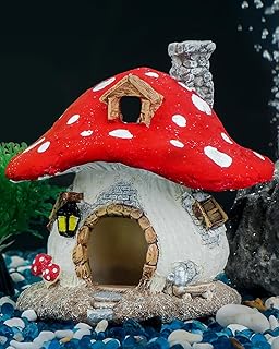 Uniclife Casa de hongos para acuario, decoración de pecera de resina, adorno de cabaña para pecera, paisaje, acuario, escondite, escondite, decoración de cuevas para camarones, betta, peces de colores