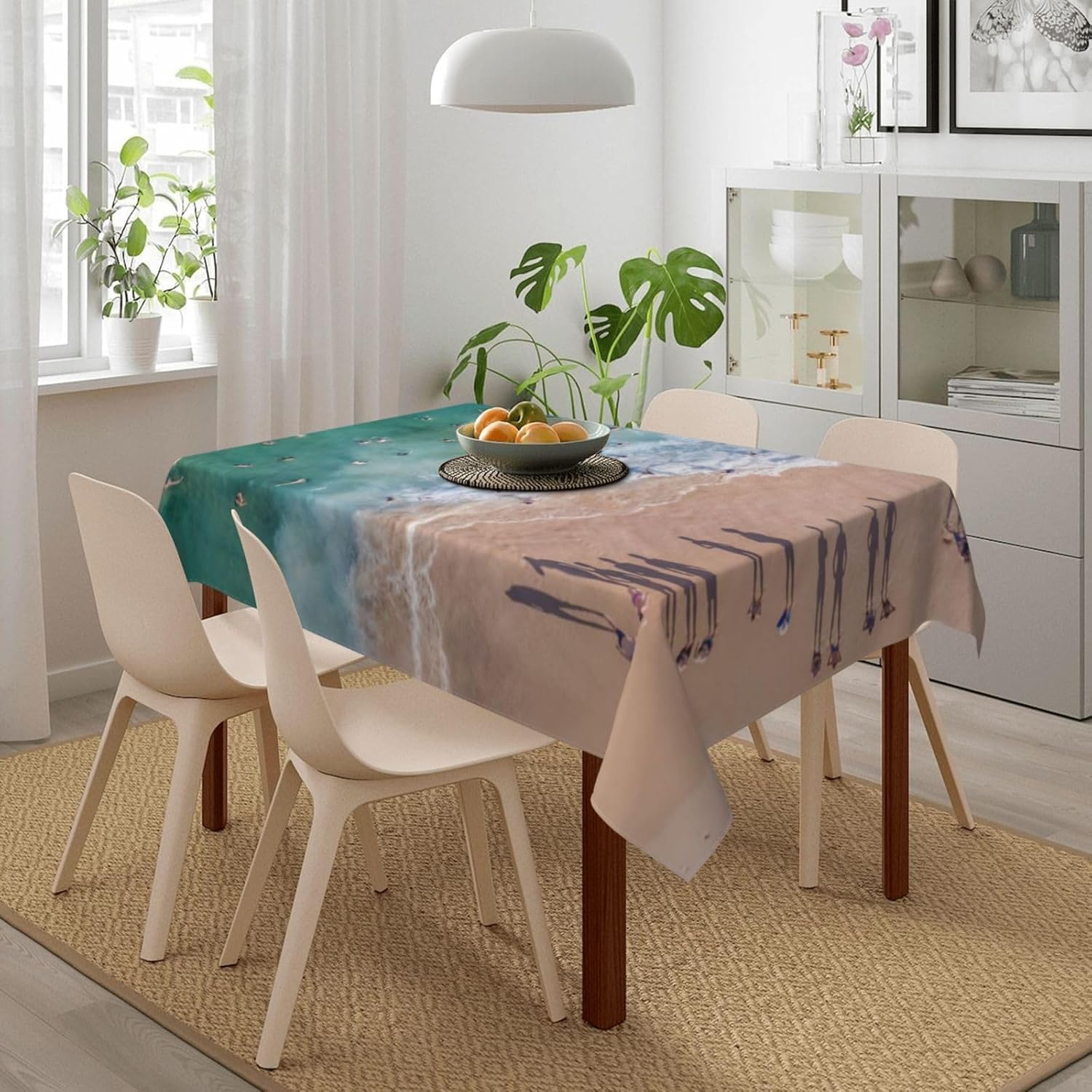 Tovaglia Antimacchia 300x140 cm Rettangolare Oceano Spiaggia Tovaglie Impermeabile 3 Metri Copritavolo Poliestere Protezione Tavolo Nuoto, per Feste (12-14 Posti) a-3828