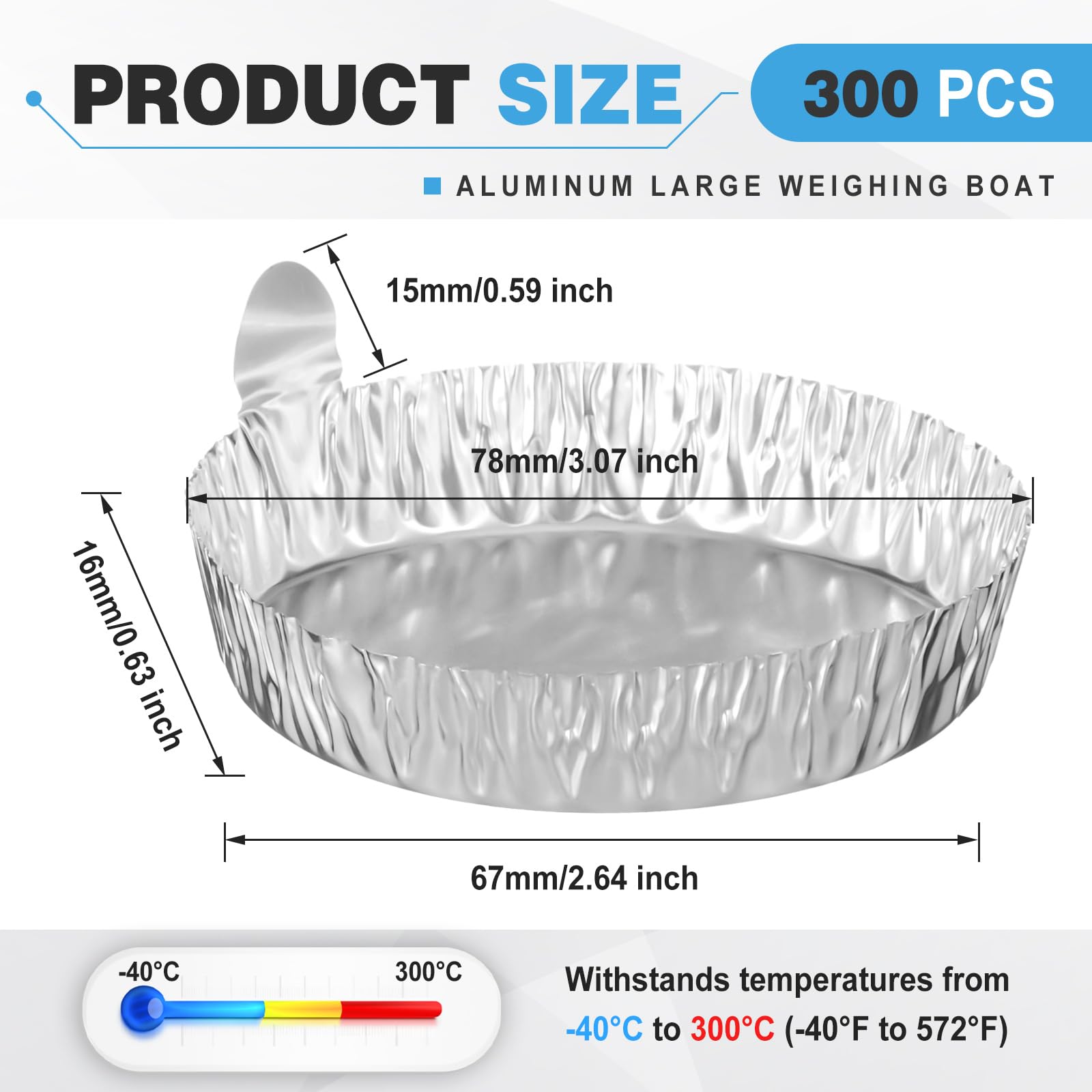 Teenyyou Lot de 300 grands bateaux de pesée en aluminium de 78 mm de diamètre supérieur pour mélange de liquide - Plateaux de pesée réutilisables pour produits chimiques - Pour fournitures