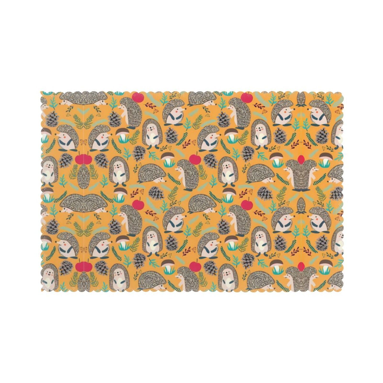Cute Hedgehog Printed table mat set (6 pieces) - Aesthetic upgrade for family gatherings and hotel banquets