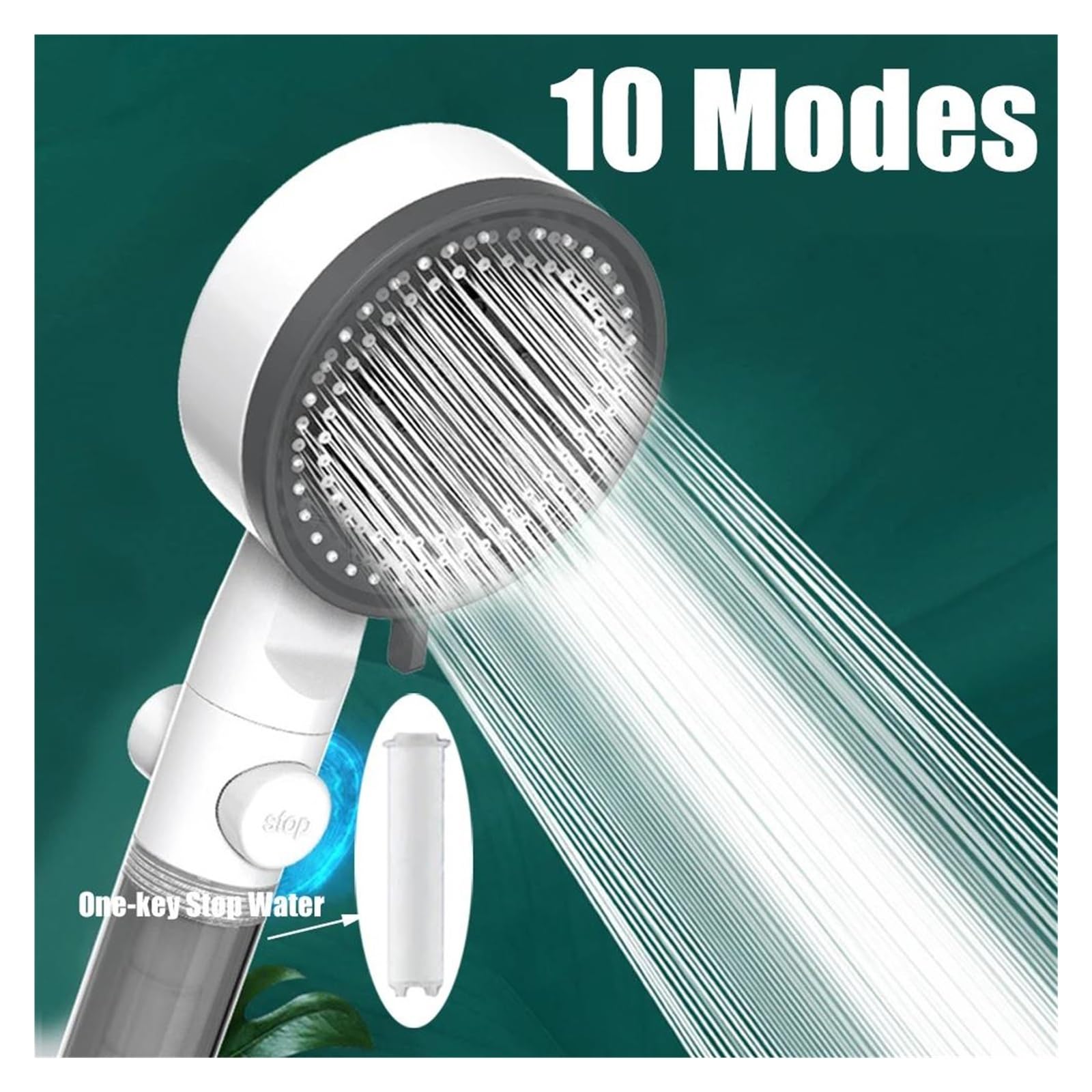 Soffione doccia filtrato con 10 modalità di spruzzo, soffione doccia portatile ad alta pressione, risparmio idrico, resistenza alle cadute, ugello per doccia da bagno(Black Shower head)