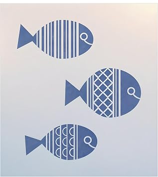 Fish Set Stencil Template 4.7" x 2.5" for Painting, Nautical Crafts & Beach House Decor Reusable Mylar Stencils for DIY Projects on Walls, Furniture & Fabric The Artful Stencil