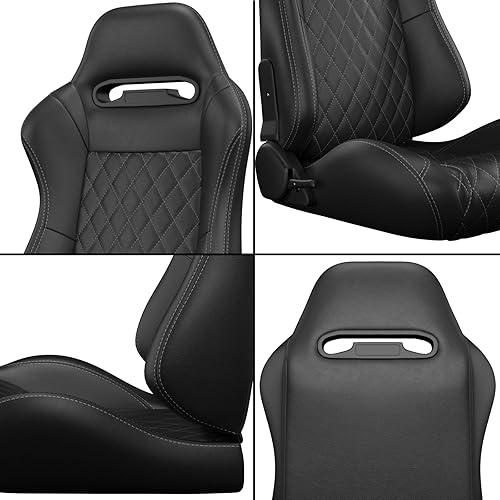 Miniatura 60 de 2 piezas de asientos universales de carreras con deslizadores de doble bloqueo, 1 par de asientos de cubo de cuero PVC con dos almohadas de Negro