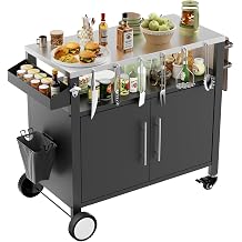 Two Doors Outdoor Grill Cart with Patio Furniture,Outdoor Grill Table with Storage,Rolling Bar Cart Outdoor BBQ Cart with Hooks and Spice Rack for Grilling Accessories,Black18.1"x37.9"x35.6"