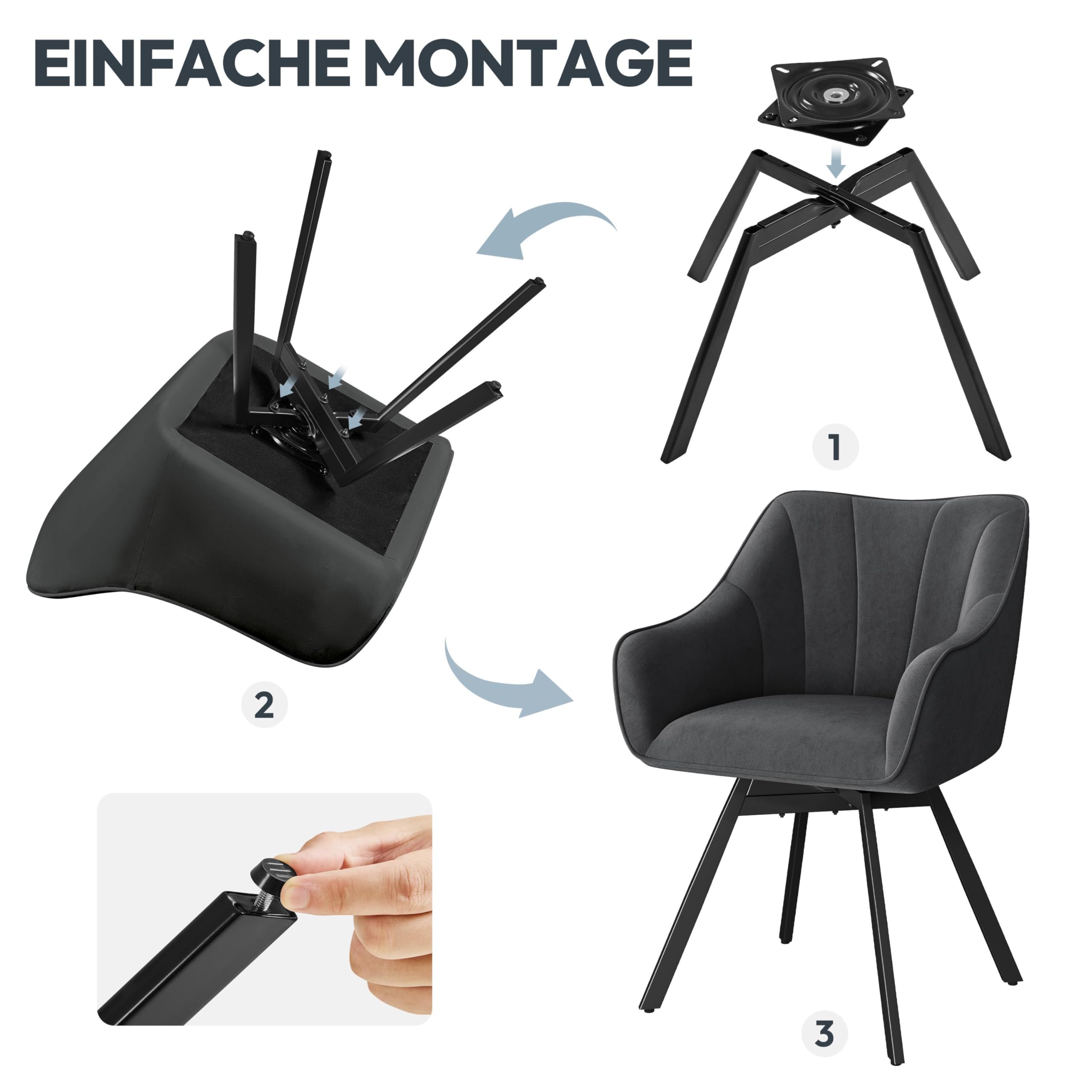 Yaheetech Esszimmerstuhl Drehbar,Drehbar 360°,Sitz Küchenstuhl mit Armlehnen & Rückenlehne & Metallbeine Moderner Samtiger Sessel für Küche/Esszimmer/Wohnzimmer Dunkelgrau/1
