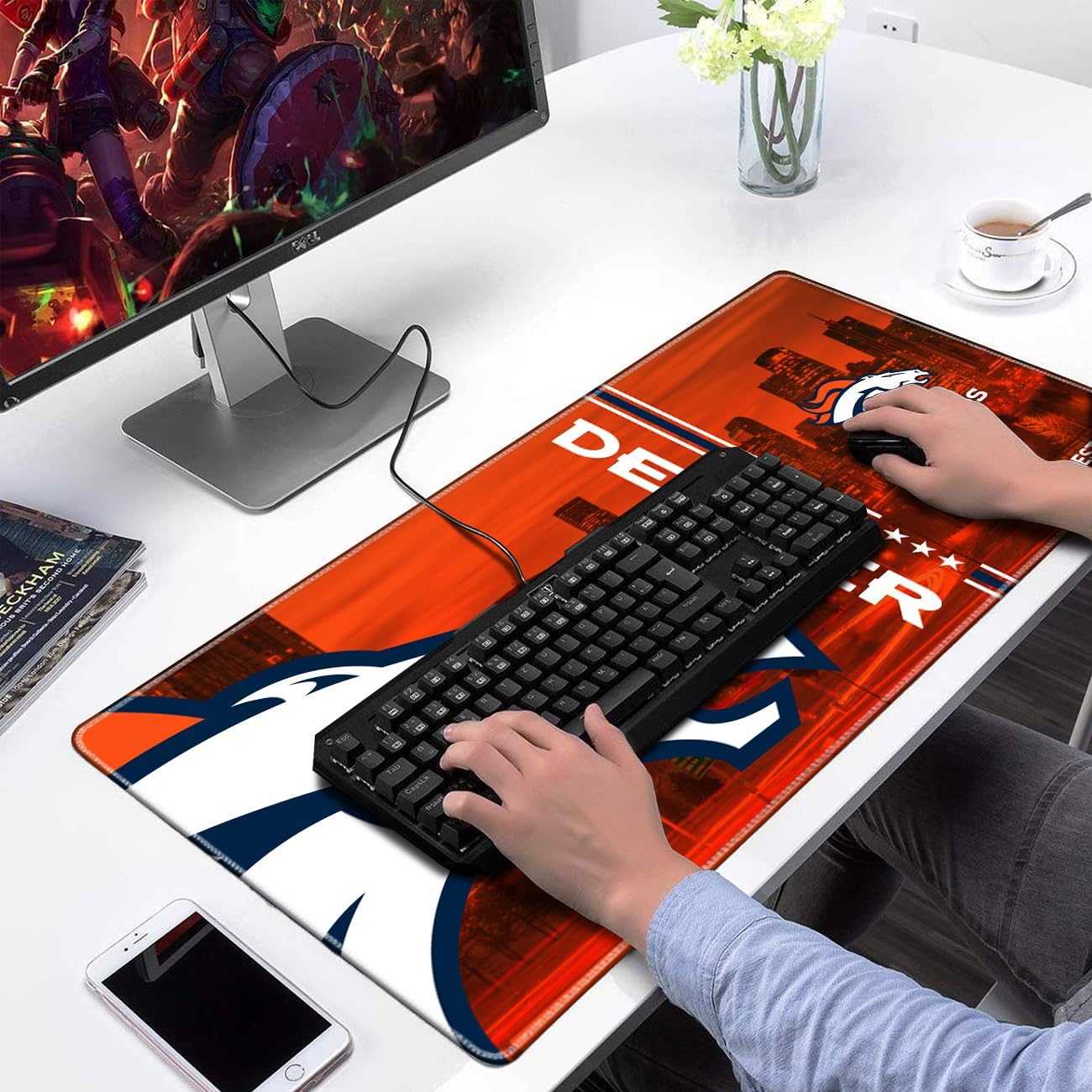 Large Stitched Edges Gaming Mouse Pad,31.5 X 13.8 Inch Mousepad for Laptop Computer Desktop Keyboard,City Design Mat for Football Fans - Orange