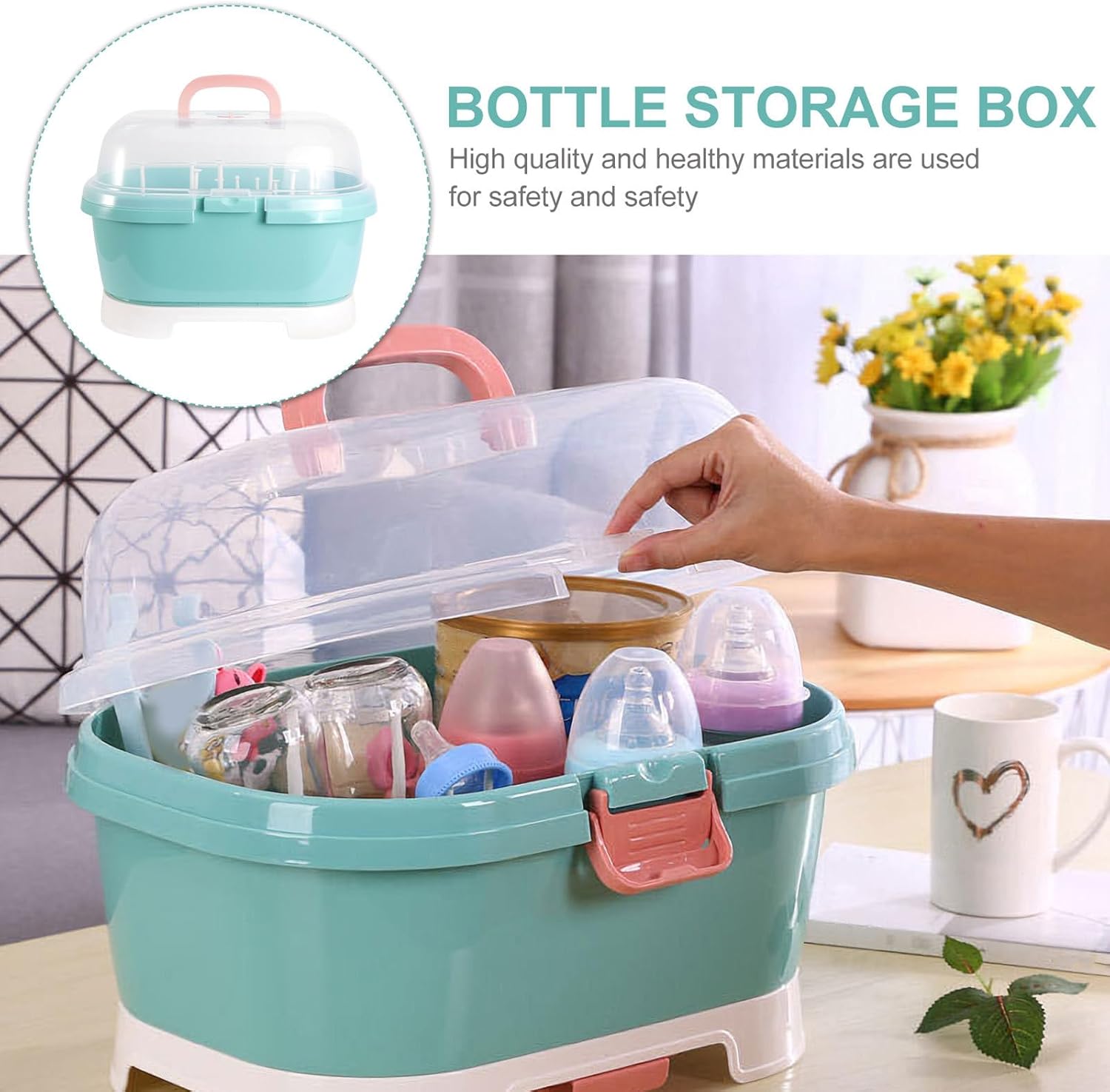 Bottle Drying Box and Pacifier Storage Case for Feeding, Green Plastic Milk Bottle Rack with Drainage Shelf, Newborn Essentials Organizer for Kitchen Countertop Random Random Color