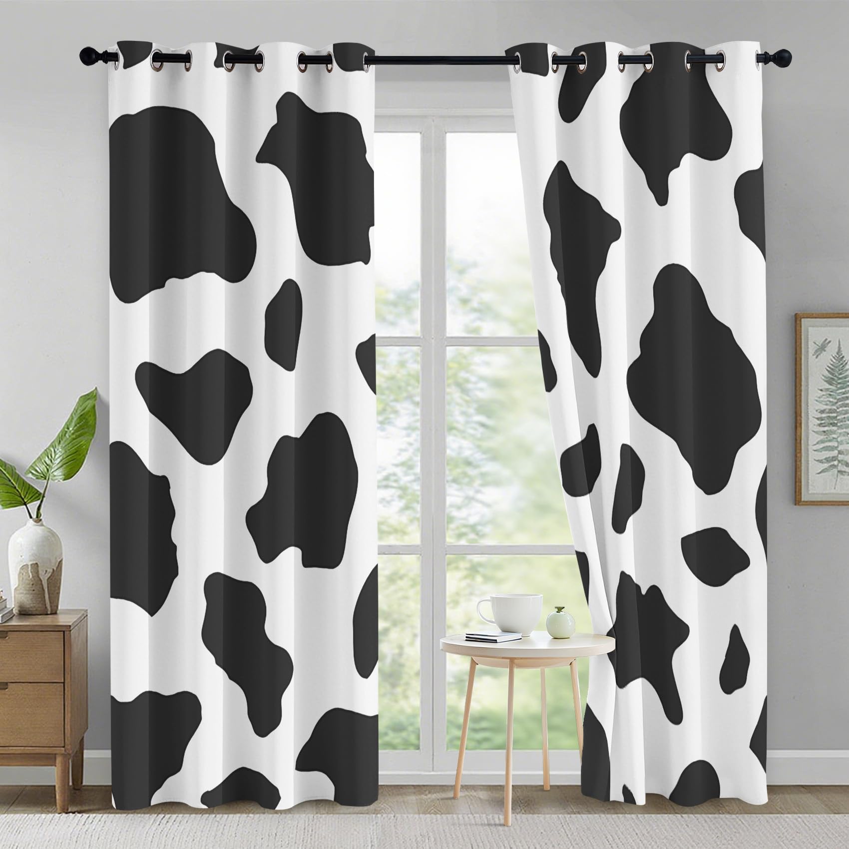 Generisch Kuhfleck Vorhänge Wohnzimmer, Vorhang Blickdicht Schwarz Weiß Tierdruck Gardinen mit Ösen Schlafzimmer, Thermo Verdunklungsvorhänge 2er Set H175 x B140 cm pw&20