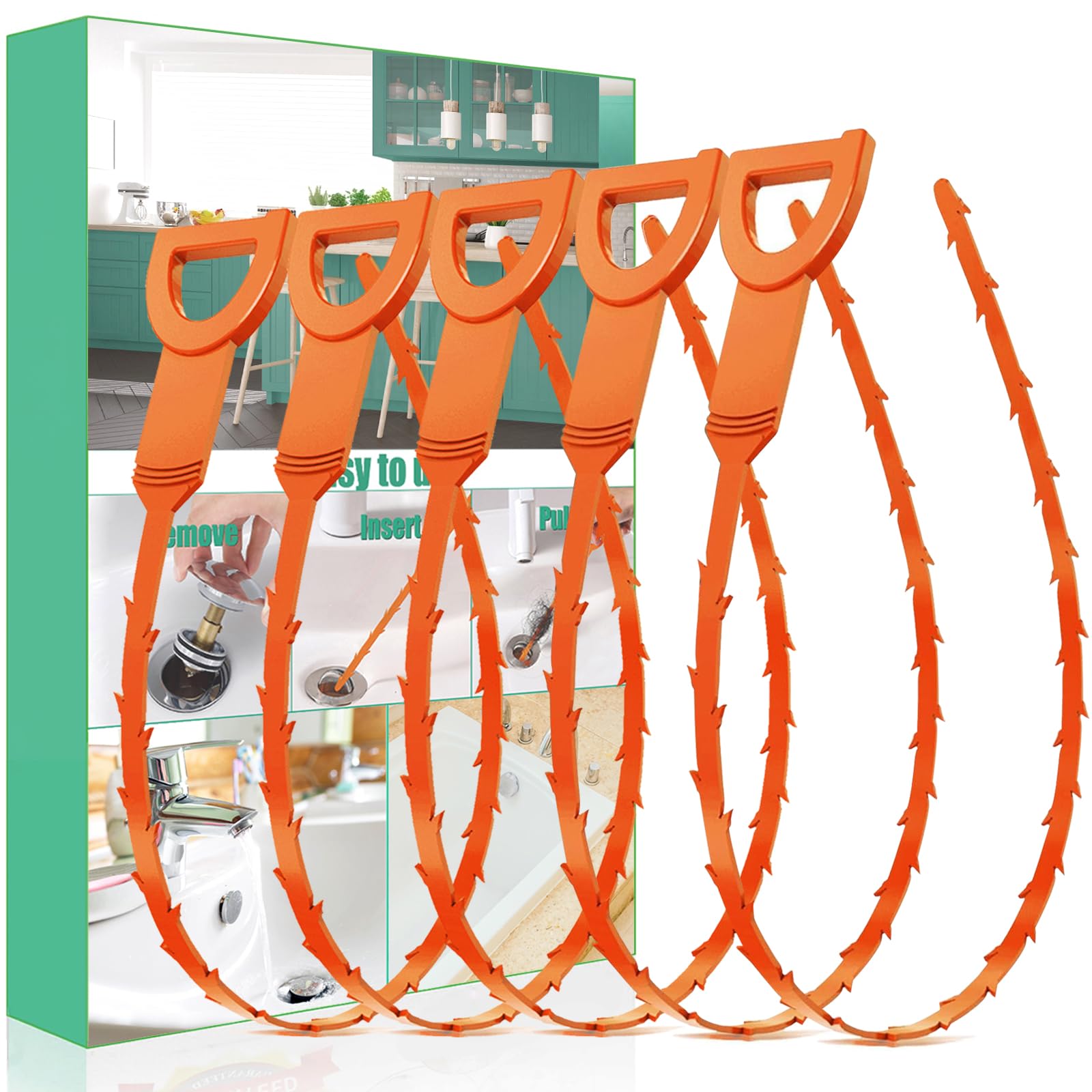 Drain Snake Hair Drain Clog Remover - 5 Pack Shower Sink Unclogger Tool